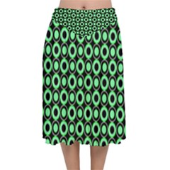 Mazipoodles Green Donuts Polka Dot Velvet Flared Midi Skirt by Mazipoodles