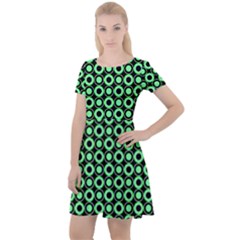 Mazipoodles Green Donuts Polka Dot Cap Sleeve Velour Dress  by Mazipoodles