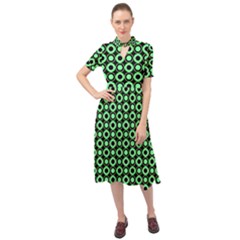 Mazipoodles Green Donuts Polka Dot Keyhole Neckline Chiffon Dress by Mazipoodles