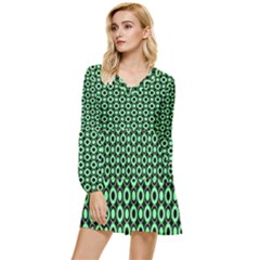 Mazipoodles Green Donuts Polka Dot Tiered Long Sleeve Mini Dress by Mazipoodles