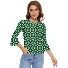 Mazipoodles Green Donuts Polka Dot Bell Sleeve Top