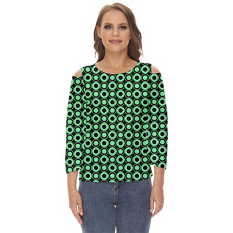 Mazipoodles Green Donuts Polka Dot Cut Out Wide Sleeve Top by Mazipoodles