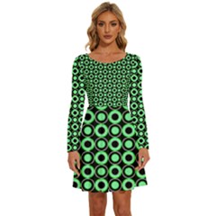 Mazipoodles Green Donuts Polka Dot Long Sleeve Wide Neck Velvet Dress by Mazipoodles