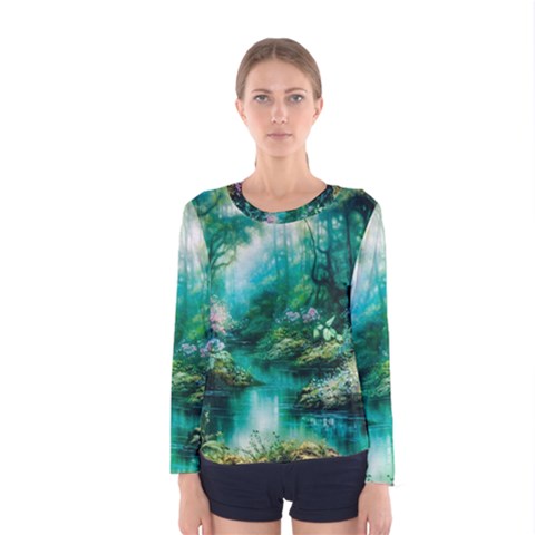 River Stream Flower Nature Women s Long Sleeve Tee by Ravend