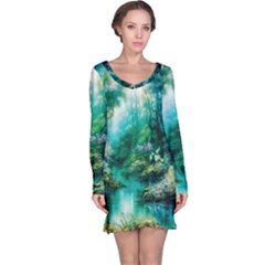 River Stream Flower Nature Long Sleeve Nightdress by Ravend