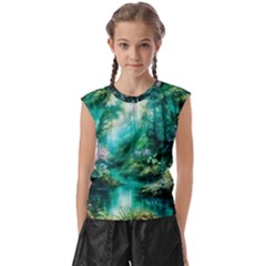 River Stream Flower Nature Kids  Raglan Cap Sleeve Tee by Ravend