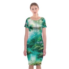 River Stream Flower Nature Classic Short Sleeve Midi Dress by Ravend