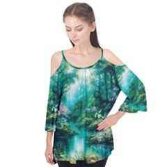 River Stream Flower Nature Flutter Sleeve Tee 