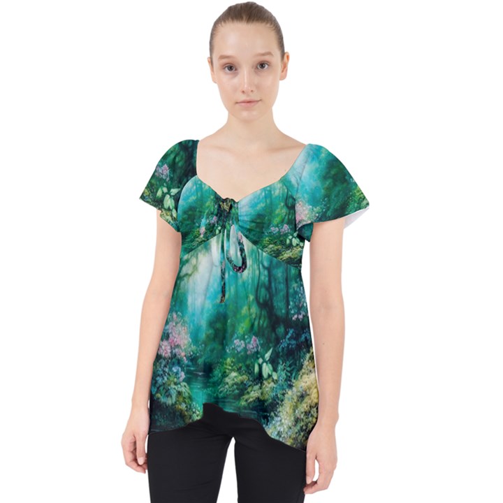 River Stream Flower Nature Lace Front Dolly Top