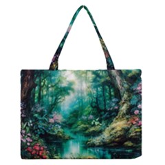 River Stream Flower Nature Zipper Medium Tote Bag by Ravend