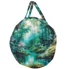 River Stream Flower Nature Giant Round Zipper Tote by Ravend