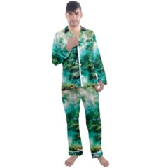 River Stream Flower Nature Men s Long Sleeve Satin Pajamas Set by Ravend