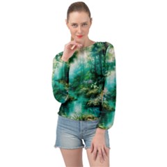 River Stream Flower Nature Banded Bottom Chiffon Top by Ravend