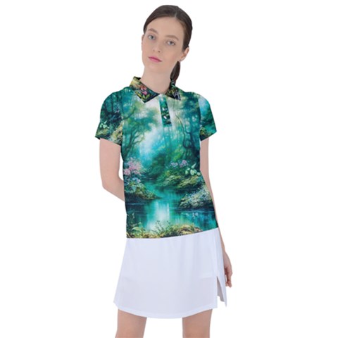 River Stream Flower Nature Women s Polo Tee by Ravend