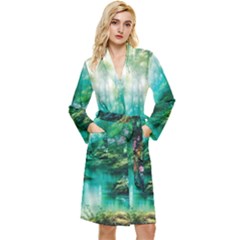 River Stream Flower Nature Long Sleeve Velvet Robe by Ravend