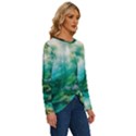 River Stream Flower Nature Long Sleeve Crew Neck Pullover Top View3