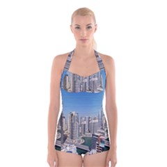 Building Sea Architecture Marina Boyleg Halter Swimsuit  by Ravend