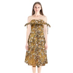 Honey Bee Bees Insect Shoulder Tie Bardot Midi Dress by Ravend