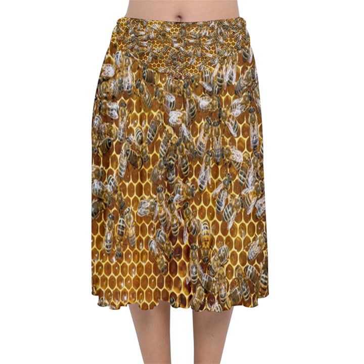 Honey Bee Bees Insect Velvet Flared Midi Skirt