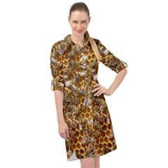 Honey Bee Bees Insect Long Sleeve Mini Shirt Dress by Ravend