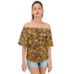 Honey Bee Bees Insect Off Shoulder Short Sleeve Top by Ravend