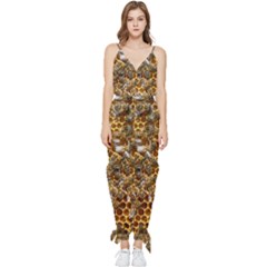 Honey Bee Bees Insect Sleeveless Tie Ankle Chiffon Jumpsuit by Ravend