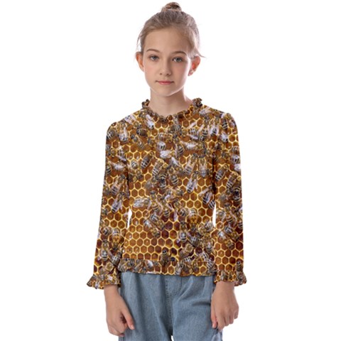 Honey Bee Bees Insect Kids  Frill Detail Tee by Ravend