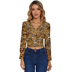 Honey Bee Bees Insect Long Sleeve V-neck Top by Ravend