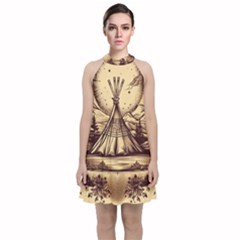 Nation Indian Native Indigenous Velvet Halter Neckline Dress  by Ravend