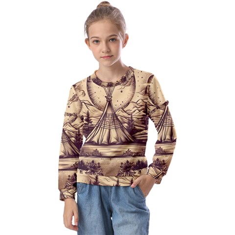 Nation Indian Native Indigenous Kids  Long Sleeve Tee With Frill  by Ravend