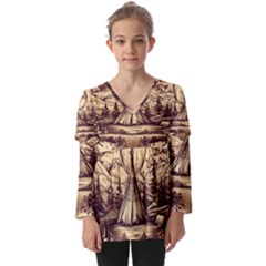 Nation Indian Native Indigenous Kids  V Neck Casual Top by Ravend