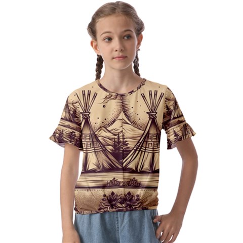 Nation Indian Native Indigenous Kids  Cuff Sleeve Scrunch Bottom Tee by Ravend