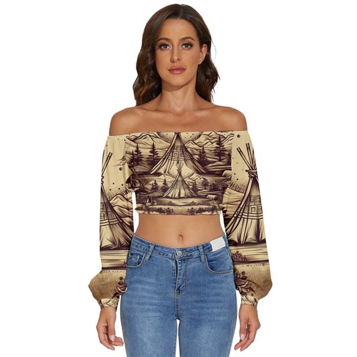 Nation Indian Native Indigenous Long Sleeve Crinkled Weave Crop Top