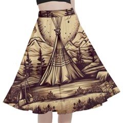 Nation Indian Native Indigenous A-line Full Circle Midi Skirt With Pocket