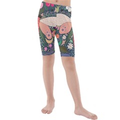 Bug Nature Flower Dragonfly Kids  Mid Length Swim Shorts