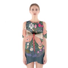 Bug Nature Flower Dragonfly Shoulder Cutout One Piece Dress by Ravend