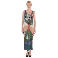 Bug Nature Flower Dragonfly Fitted Maxi Dress by Ravend