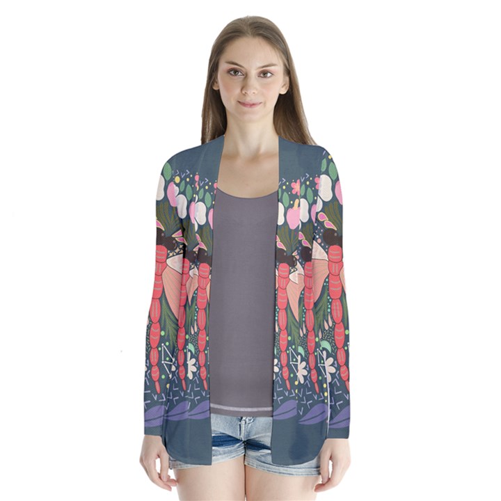 Bug Nature Flower Dragonfly Drape Collar Cardigan