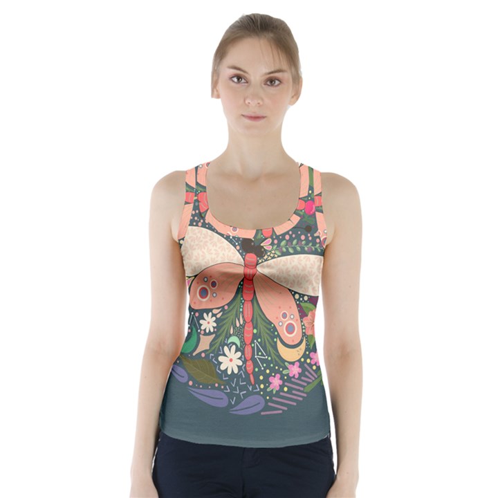 Bug Nature Flower Dragonfly Racer Back Sports Top