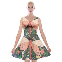 Bug Nature Flower Dragonfly Velvet Skater Dress by Ravend