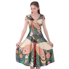 Bug Nature Flower Dragonfly Cap Sleeve Wrap Front Dress by Ravend