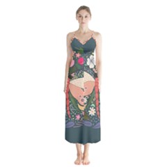 Bug Nature Flower Dragonfly Button Up Chiffon Maxi Dress by Ravend