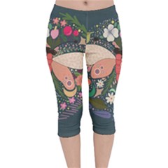 Bug Nature Flower Dragonfly Velvet Capri Leggings  by Ravend