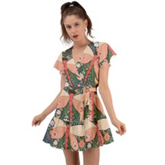 Bug Nature Flower Dragonfly Flutter Sleeve Wrap Dress by Ravend