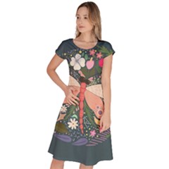 Bug Nature Flower Dragonfly Classic Short Sleeve Dress by Ravend