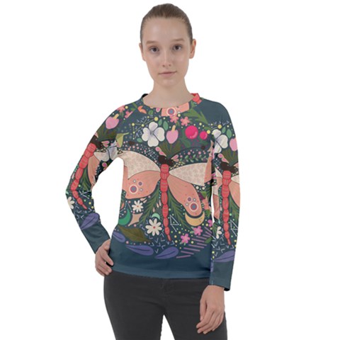 Bug Nature Flower Dragonfly Women s Long Sleeve Raglan Tee by Ravend