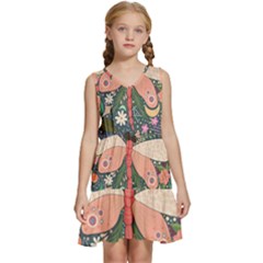 Bug Nature Flower Dragonfly Kids  Sleeveless Tiered Mini Dress by Ravend