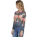 Bug Nature Flower Dragonfly Women s Long Sleeve Revers Collar Cropped Jacket View2