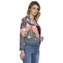 Bug Nature Flower Dragonfly Women s Long Sleeve Revers Collar Cropped Jacket View3