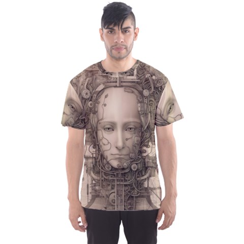 Cyborg Robot Future Drawing Poster Men s Sport Mesh Tee by Ravend